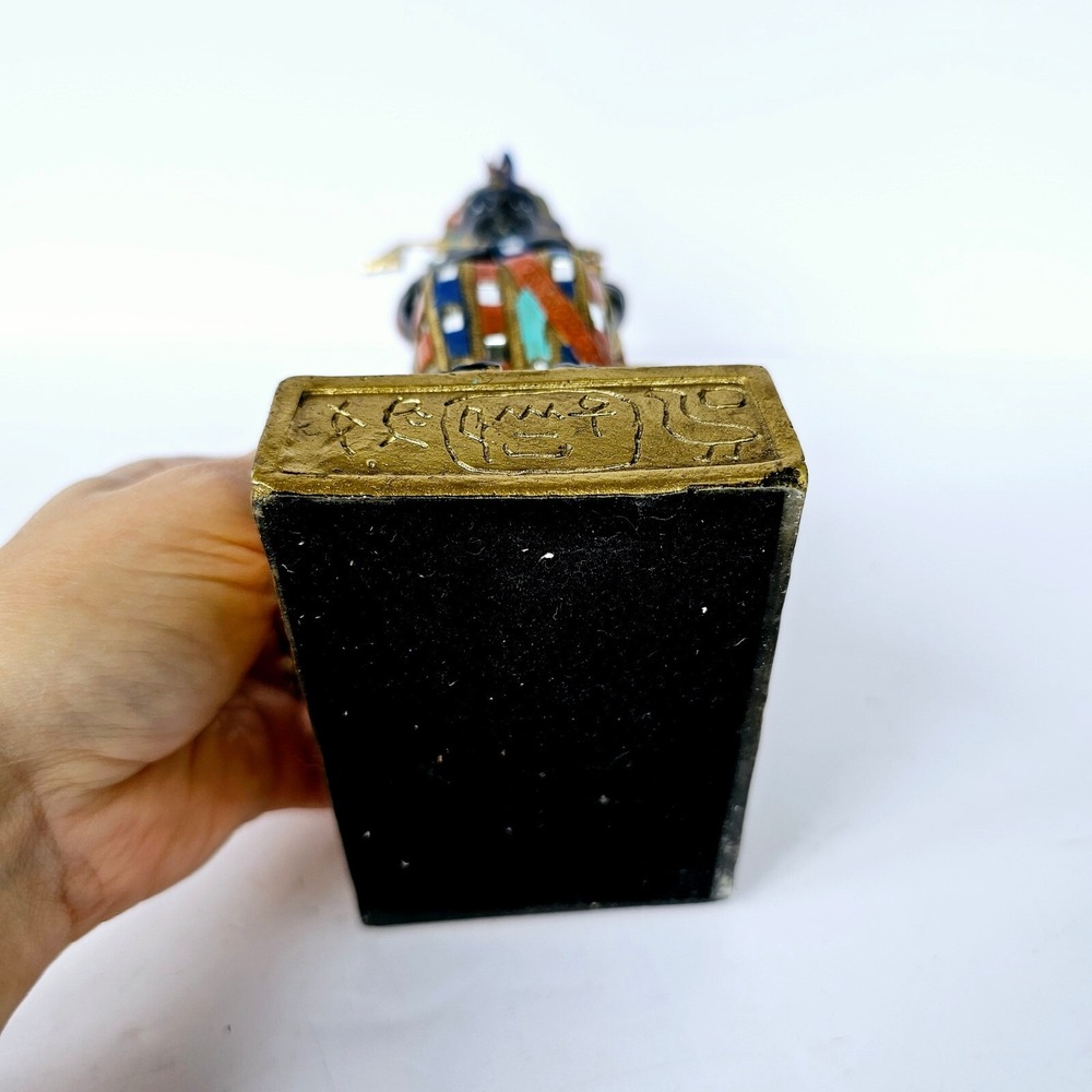 Vintage Egyptian King Tut Pharaoh Seated Statue Hieroglyphics Mosaic Decor 11.5" - Picture 5 of 9